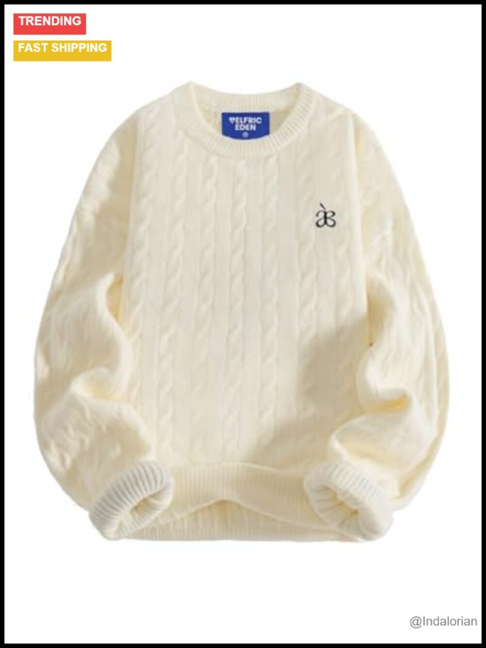 Oversized Cable Knit Crewneck Long Sleeve Pullover Sweater Loose Fit